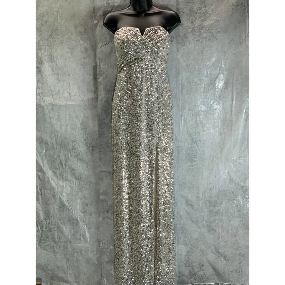 AIDAN By AIDAN MATTOX Women's Gold Sequin Embellished Strapless Split V-Neck